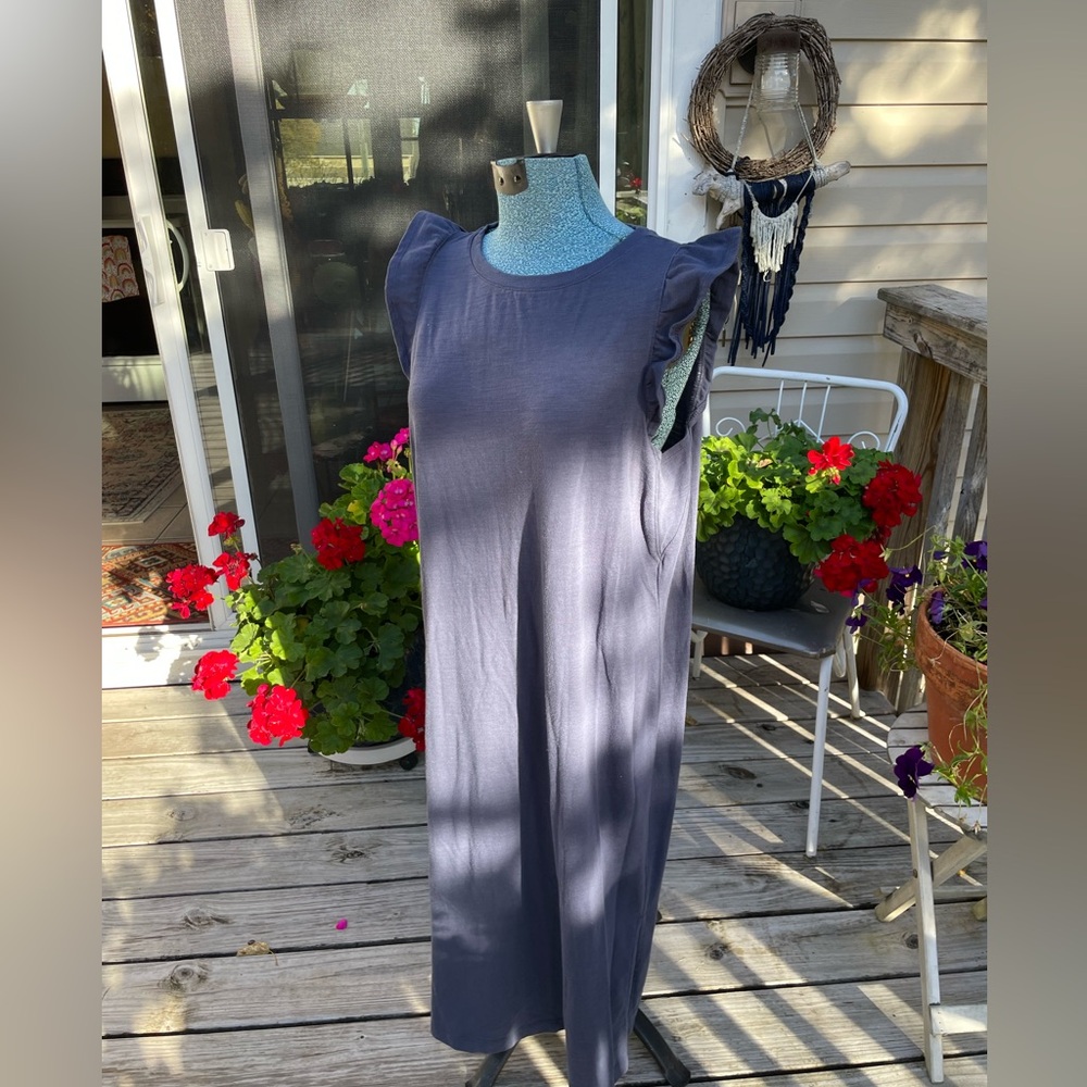 Old Navy Cotton Dress. Smoky Blue. Big Ruffels